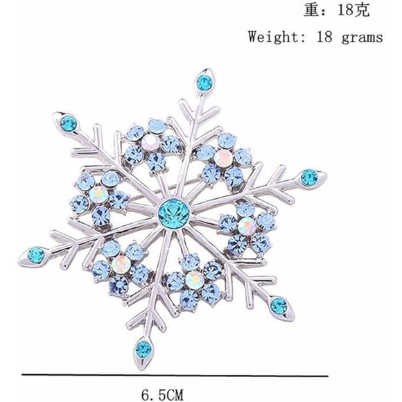 Women Rhinestone Snowflake Brooch Crystal Winter Snowflake Brooch Pin Blue1 - Picture 6 of 6